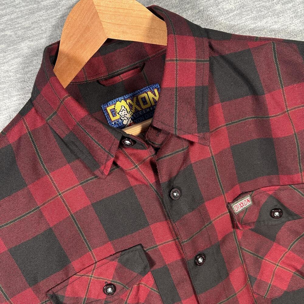 Dixxon TKO Flannel Shirt Mens L Red Black Plaid Long Sleeve Button-Up Casual